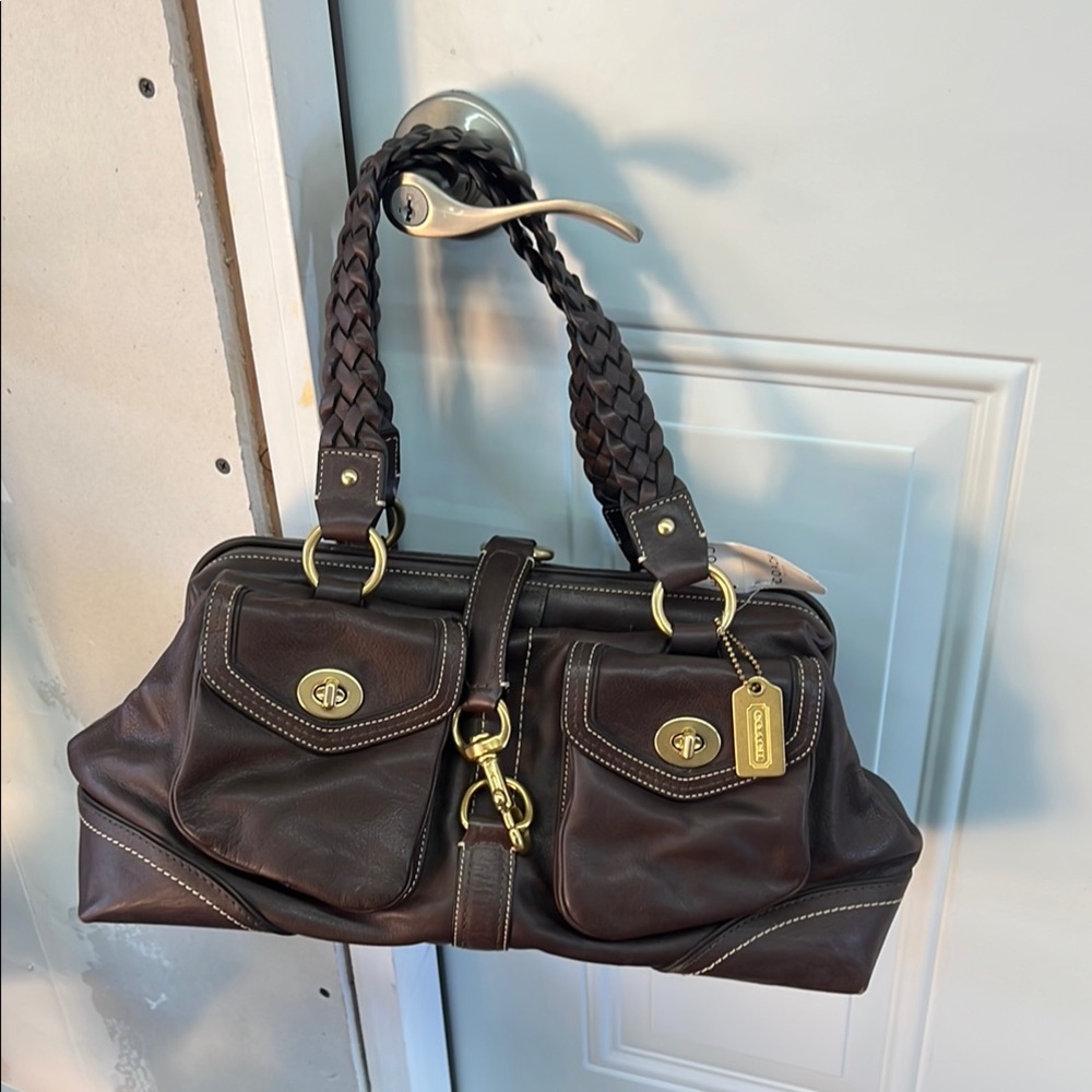 Coach Brown and Gold Satchel with Braided Handles